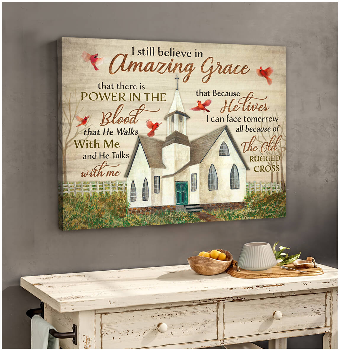Ohcanvas Amazing Grace Church And Cardinal Canvas Wall Art Decor - Oh