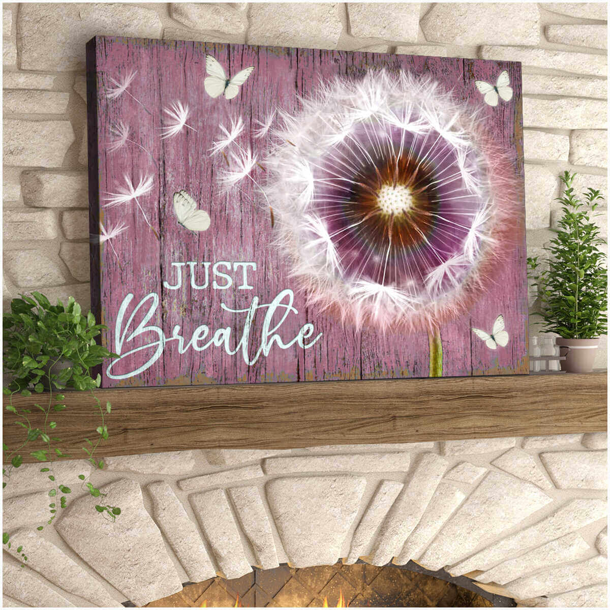 OHCANVAS Dandelion And Butterfly Just Breathe Soft Pink BG