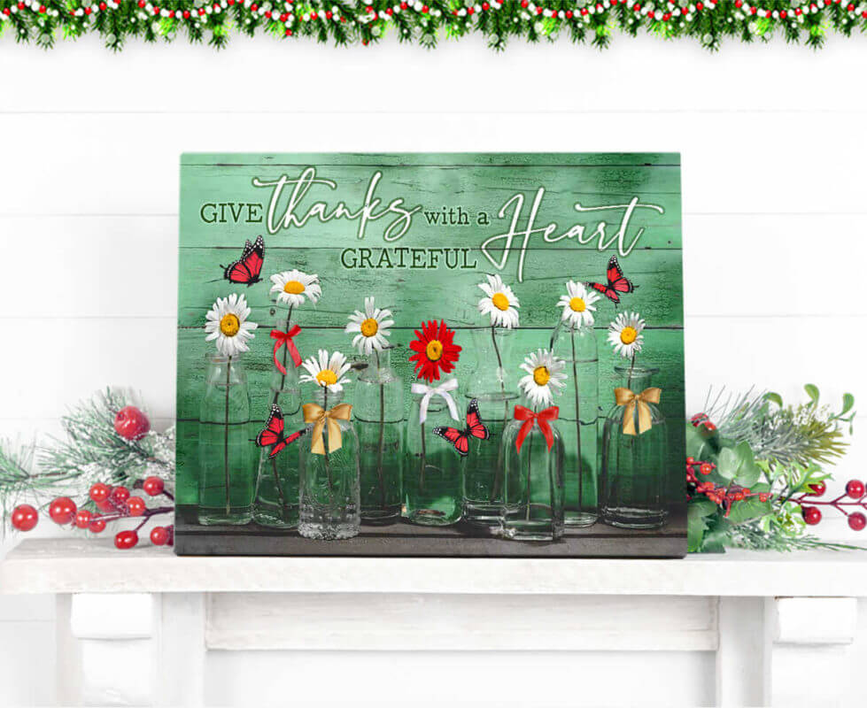 Ohcanvas Butterflies Christmas Canvas Give Thanks With A Grateful Heart ...