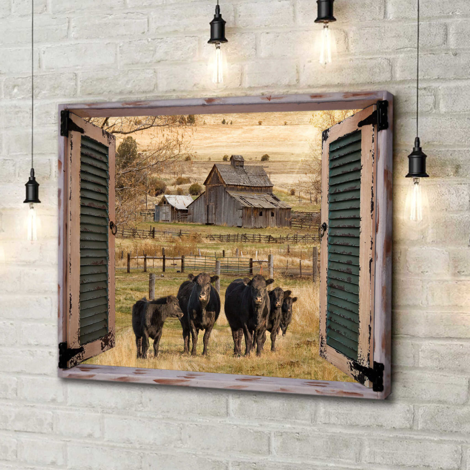 Ohcanvas Farm Farmhouse Window Barn With Angus Cow Canvas Wall Art ...